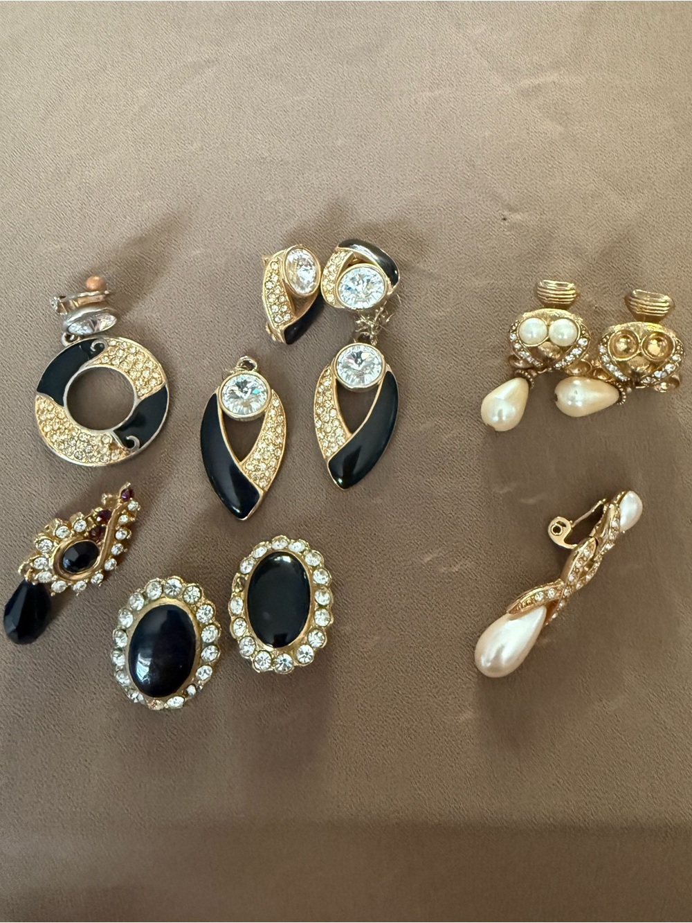 Gold-Tone Black and Pearl Mixed Earrings Set - Elegant Women’s Jewelry